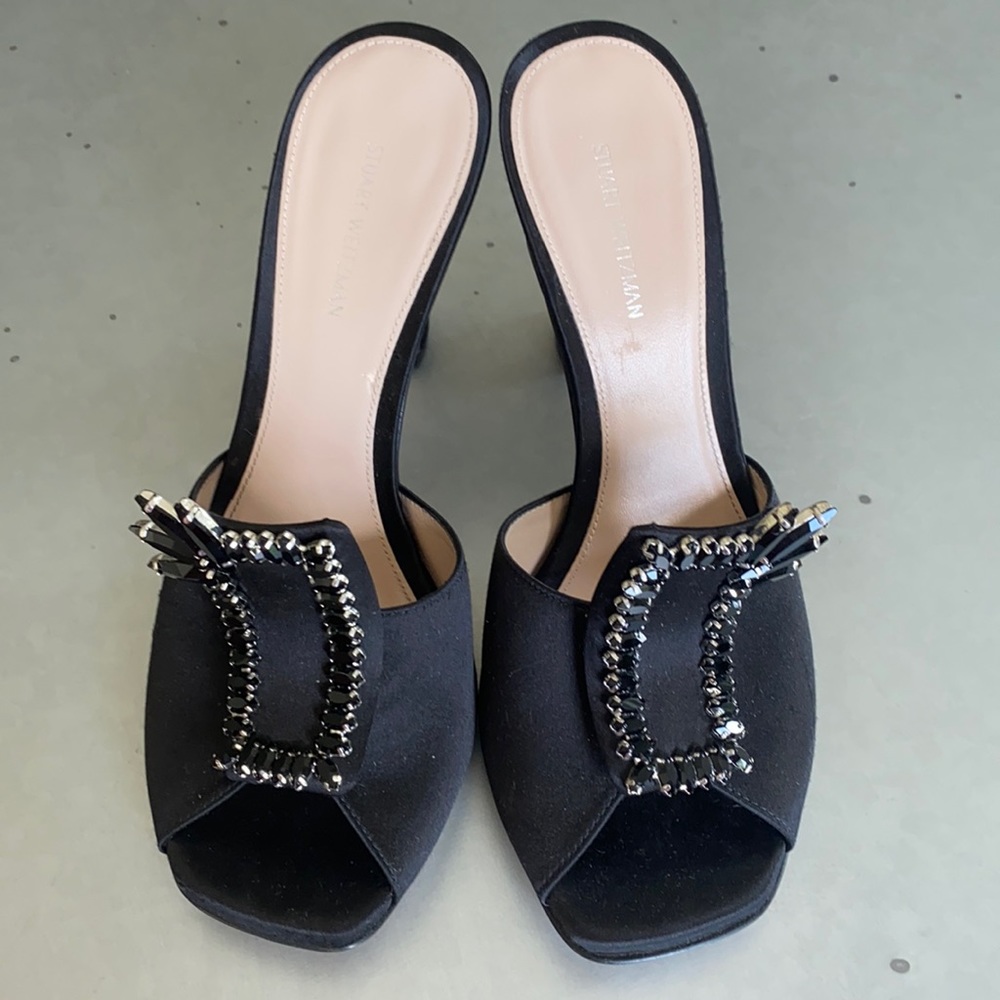 Stuart Weizmann Black Satin Heels